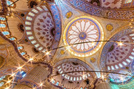 蓝色清真寺的内部装饰和艺术品也称为sultanahmed清真寺图片素材